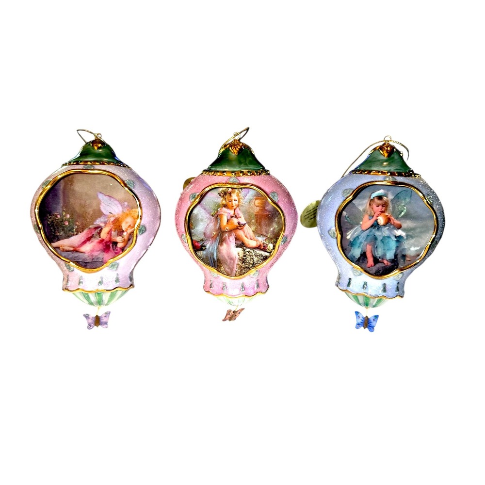 Bradford Editions 2001 VTG Lisa Jane Enchanted Garden Ornaments Set of 3 Fairies